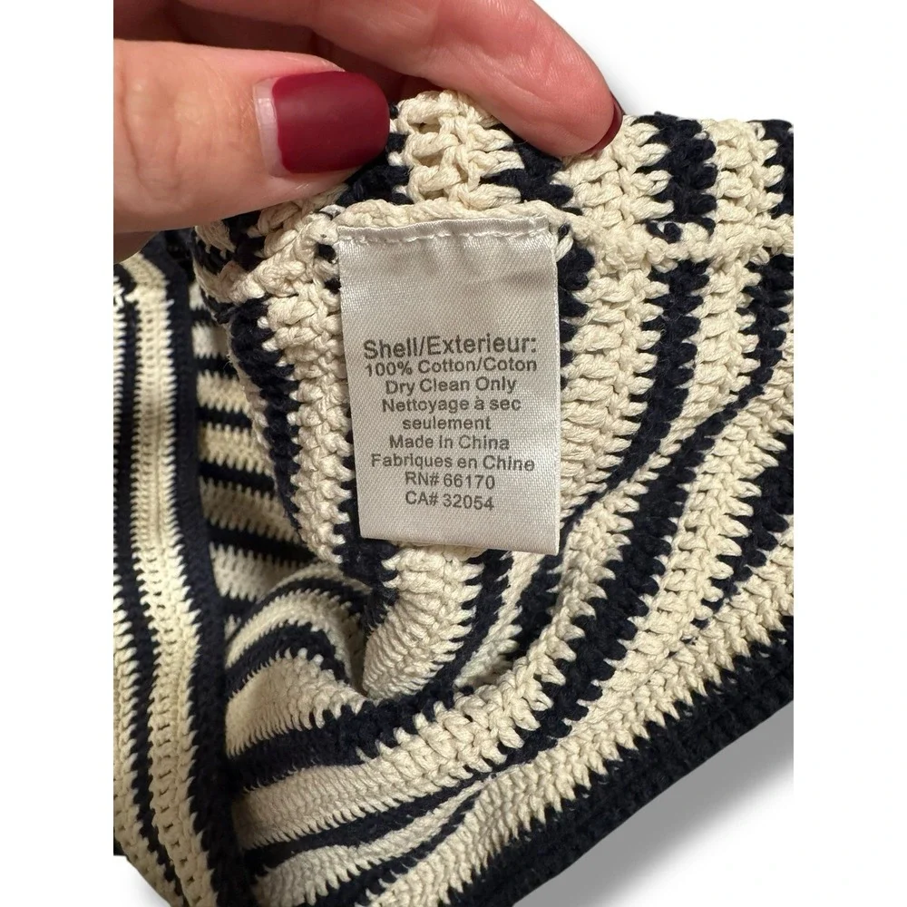 Anthropologie Lauren Moffatt XS Navy White Stripe Knit Sweater Cross Back Breton
